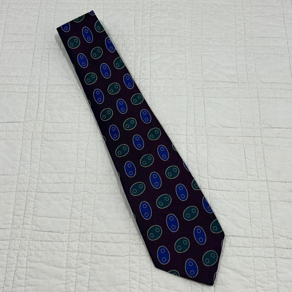 Gitman Bros Mens Silk Tie Purple Blue Teal Geometric Oval Pattern Made in USA